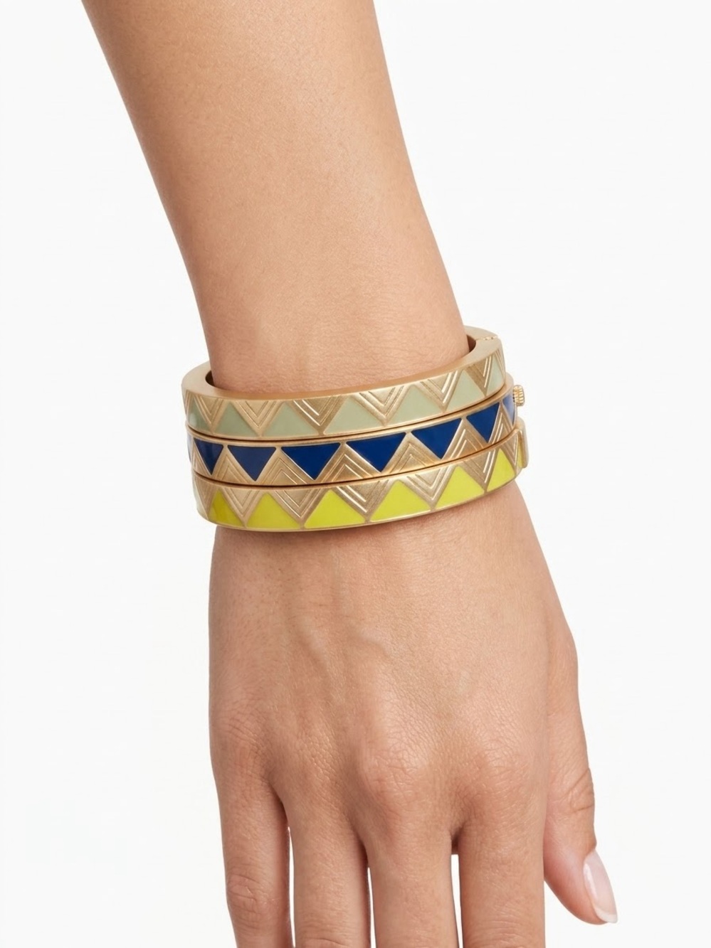Set 3 Stackable Geometric Enamel Bangle Set - Blue, Lime, Cream Lia Sophia